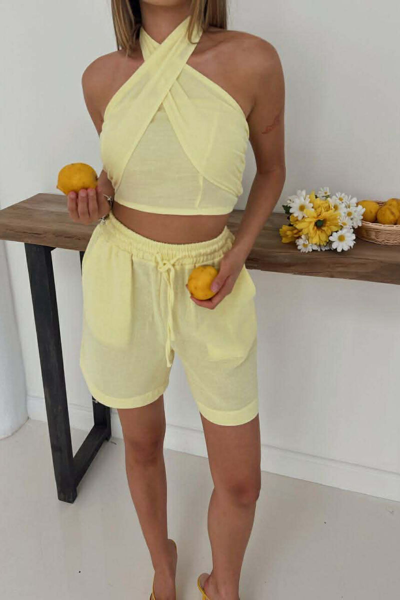 ONE COLOR CROP TOP + SHORTS WOMEN SET YELLOW/E VERDHE - 2
