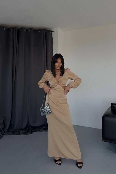 ONE COLOR CROP TOP+SKIRT WOMEN SET BEIGE/BEZHE 