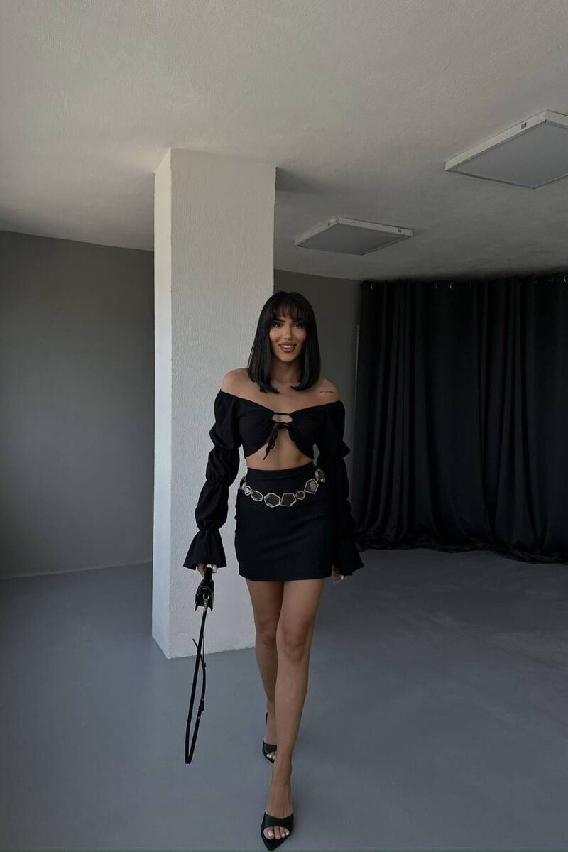 ONE COLOR CROP TOP+SKIRT WOMEN SET BLACK/ E ZEZE - 1
