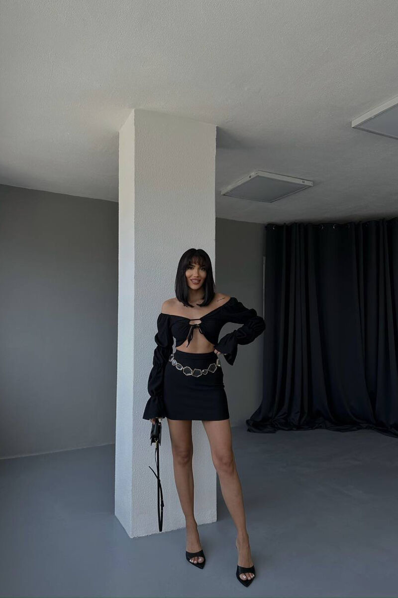 ONE COLOR CROP TOP+SKIRT WOMEN SET BLACK/ E ZEZE - 2