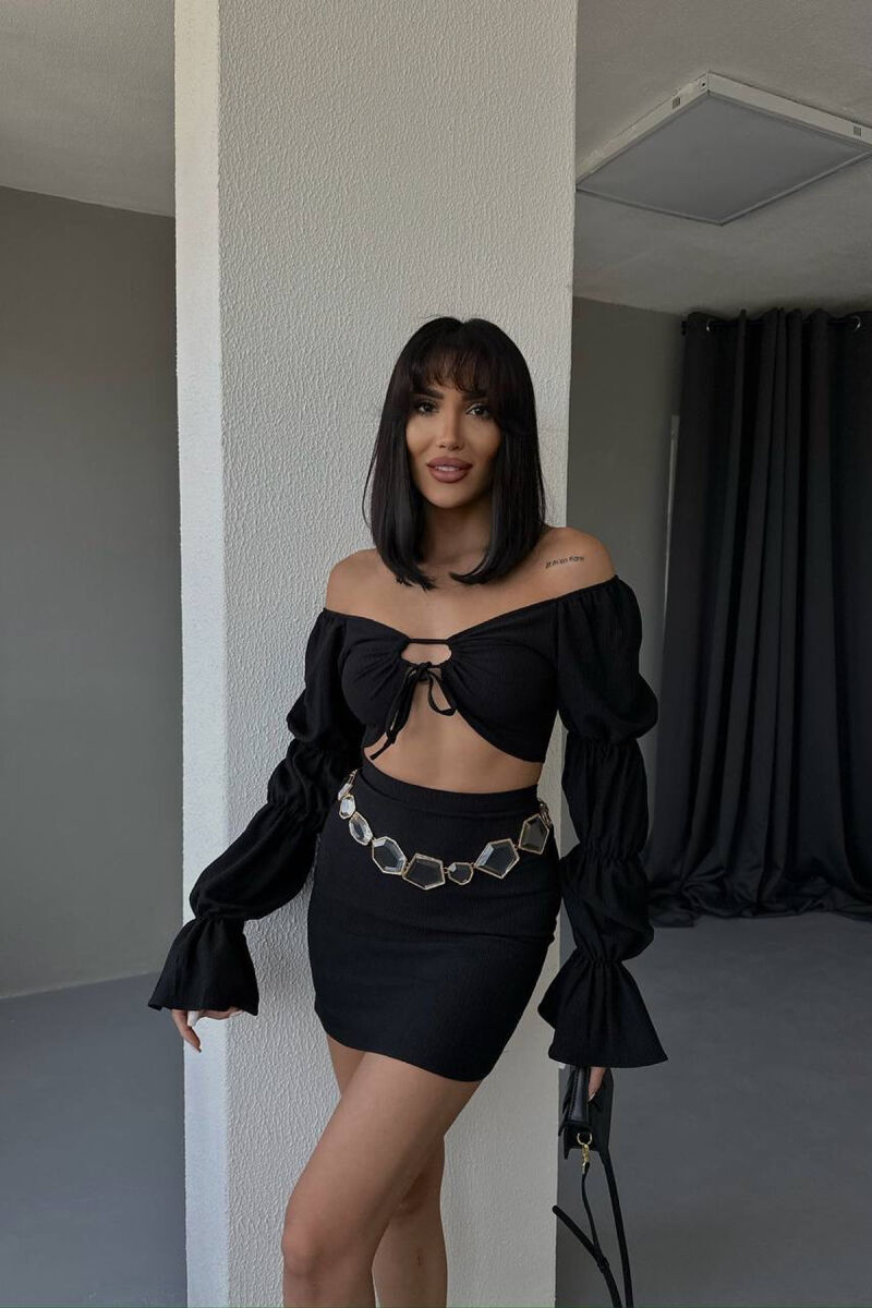 ONE COLOR CROP TOP+SKIRT WOMEN SET BLACK/ E ZEZE - 4