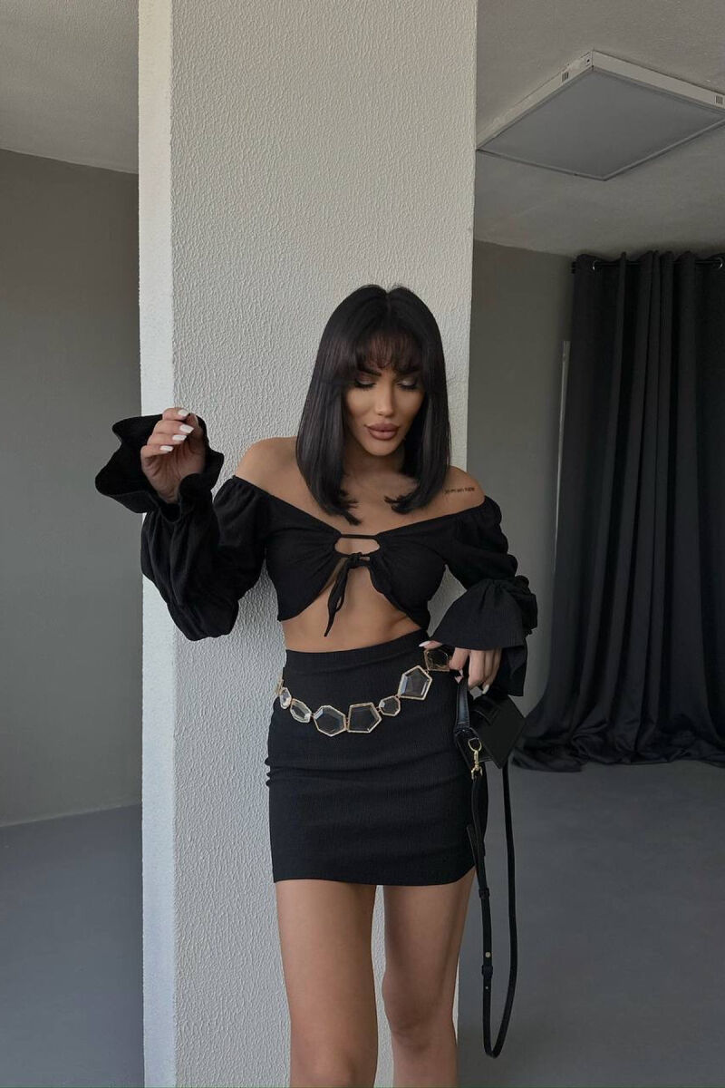 ONE COLOR CROP TOP+SKIRT WOMEN SET BLACK/ E ZEZE - 5