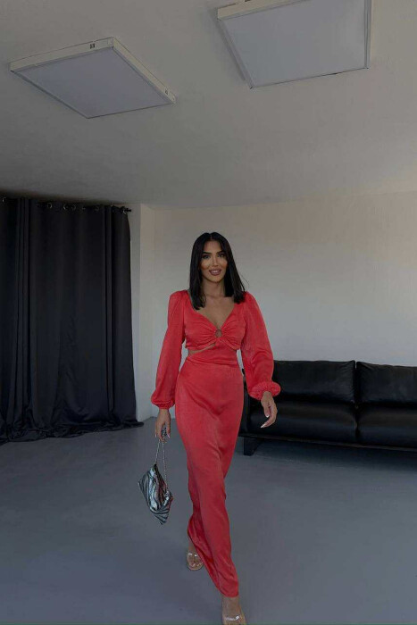 SET NJË NGJYRËSH CROP TOP+FUND PËR FEMRA NË NGJYRË PORTOKALLI 