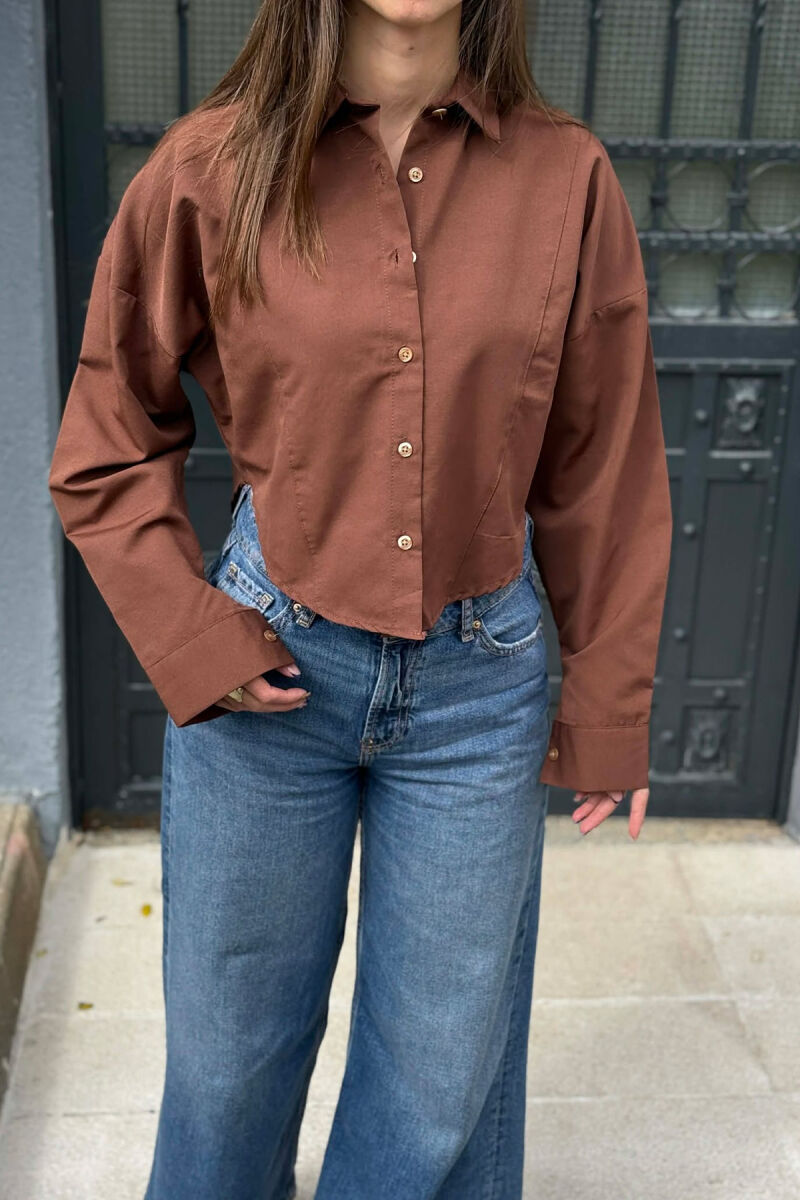 ONE COLOR CROPED WOMAN SHIRT BROWN/KAFE - 2