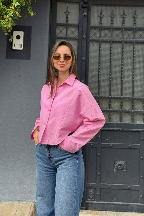 ONE COLOR CROPED WOMAN SHIRT PINK/ROZE - 3