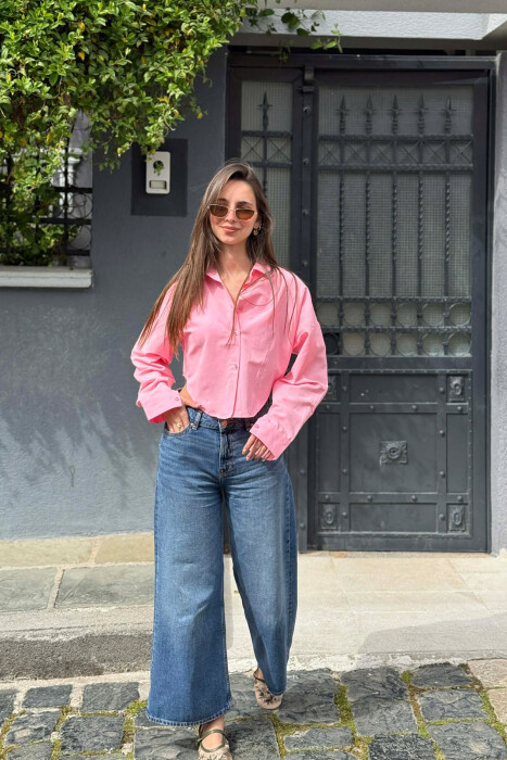 ONE COLOR CROPED WOMAN SHIRT POWDER/PUDER - 5