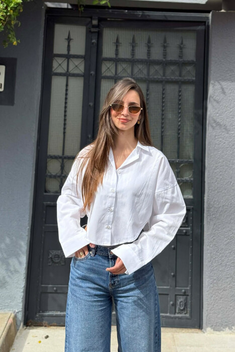 ONE COLOR CROPED WOMAN SHIRT WHITE-E BARDHE 