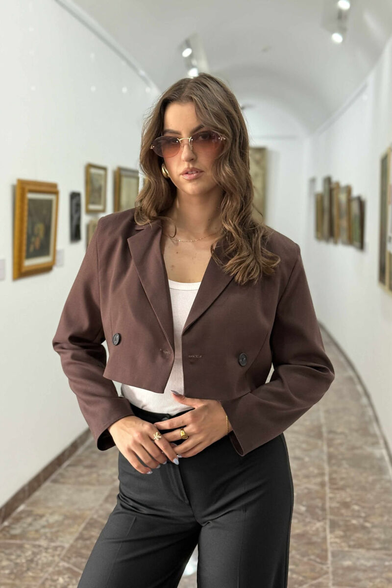 ONE COLOR CROPPED CLASSIC WOMEN JACKET BROWN/KAFE - 2