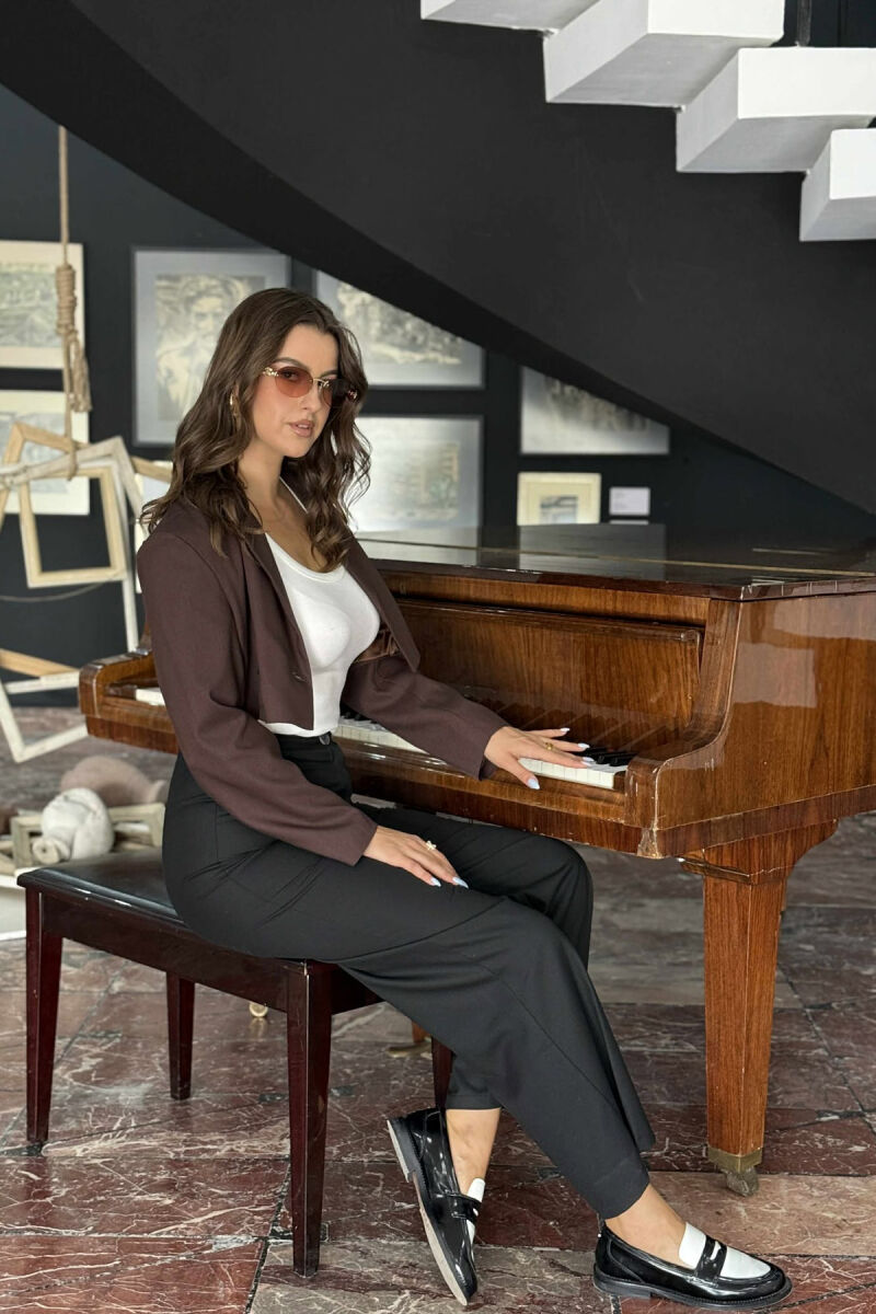 ONE COLOR CROPPED CLASSIC WOMEN JACKET BROWN/KAFE - 3