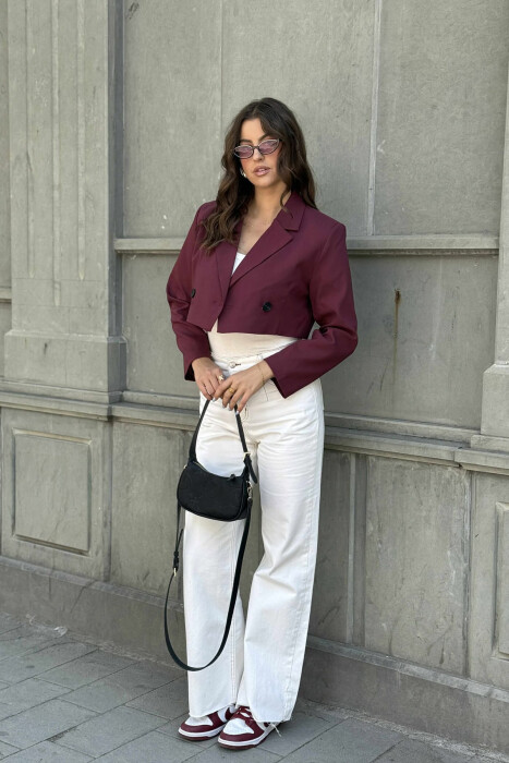 ONE COLOR CROPPED CLASSIC WOMEN JACKET BURGUNDY/VISHNJE - 
