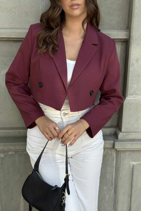 ONE COLOR CROPPED CLASSIC WOMEN JACKET BURGUNDY/VISHNJE - 4