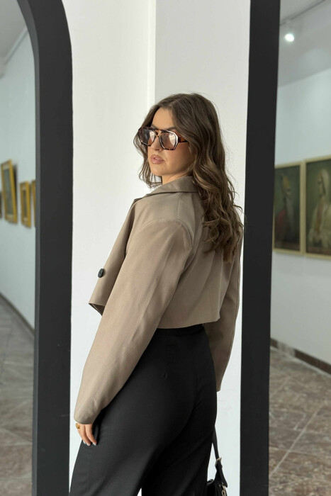 ONE COLOR CROPPED CLASSIC WOMEN JACKET KHAKI / KAKI - 4