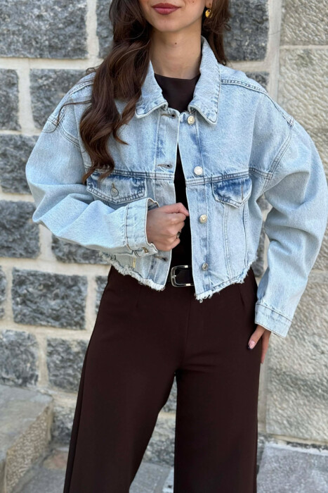 ONE COLOR CROPPED DENIM WOMEN JACKET BABY BLUE/BLU BY - 4