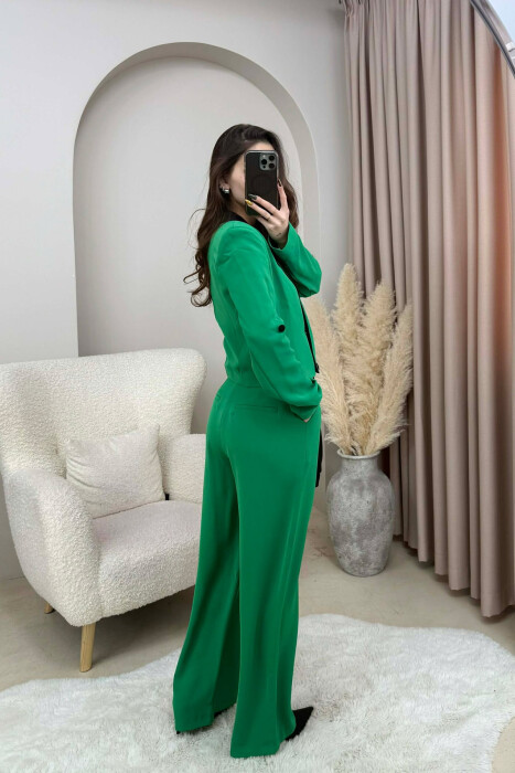 ONE COLOR CROPPED JACKET+ TROUSERS WOMEN SET GREEN/JESHILE - 2