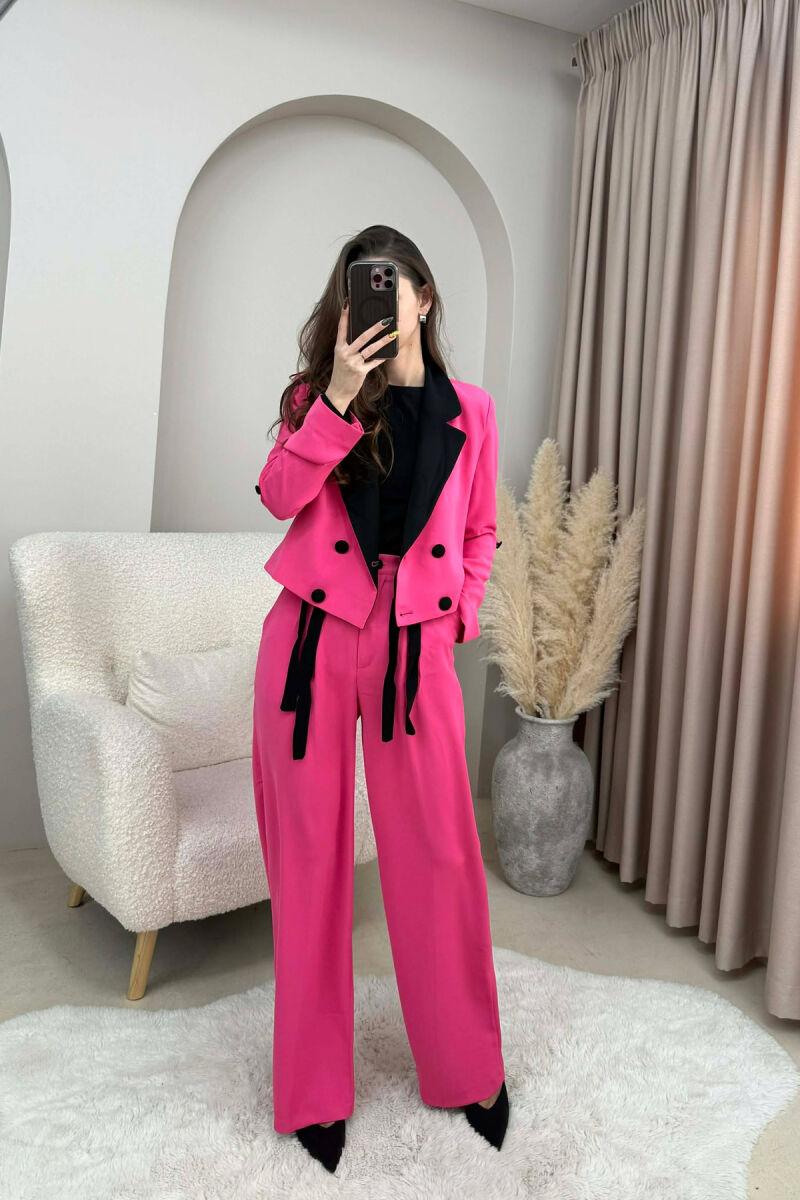 ONE COLOR CROPPED JACKET+ TROUSERS WOMEN SET PINK/ROZE - 2
