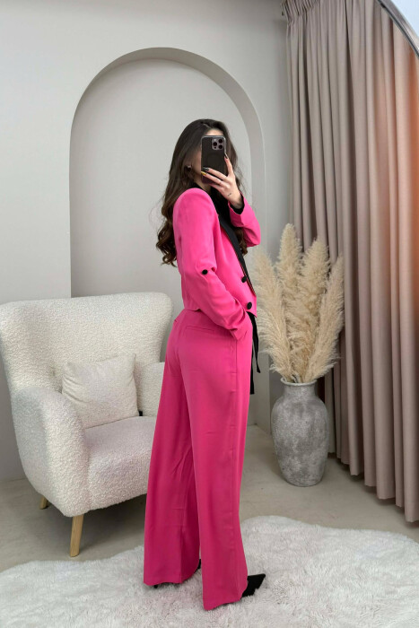 ONE COLOR CROPPED JACKET+ TROUSERS WOMEN SET PINK/ROZE - 4