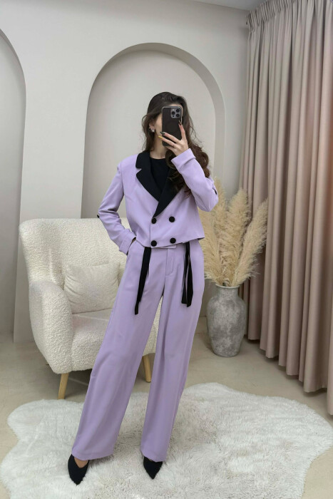 ONE COLOR CROPPED JACKET+ TROUSERS WOMEN SET PURPLE/LEJLA 