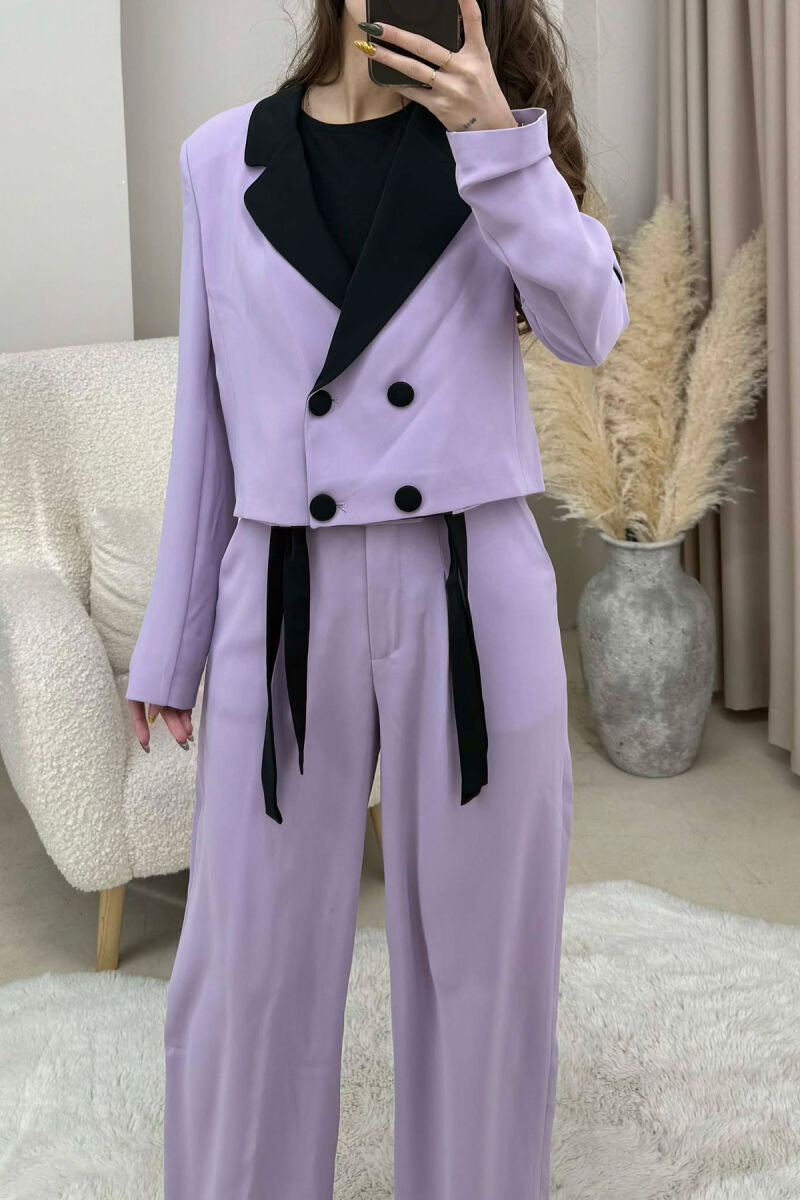 ONE COLOR CROPPED JACKET+ TROUSERS WOMEN SET PURPLE/LEJLA - 2
