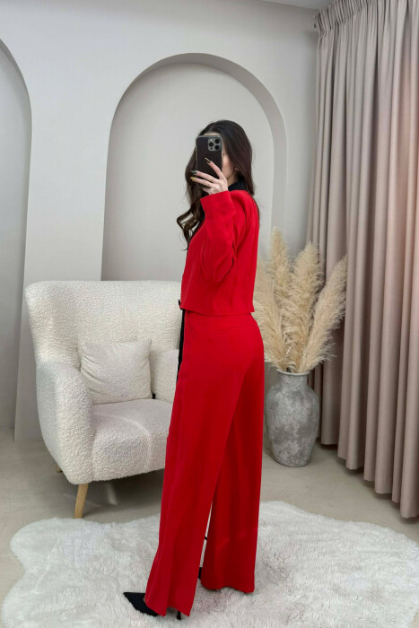 ONE COLOR CROPPED JACKET+ TROUSERS WOMEN SET RED/E KUQE - 3