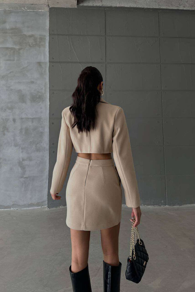 ONE COLOR CROPPED JACKET+SKIRT WOMEN SET BEIGE/BEZHE - 2