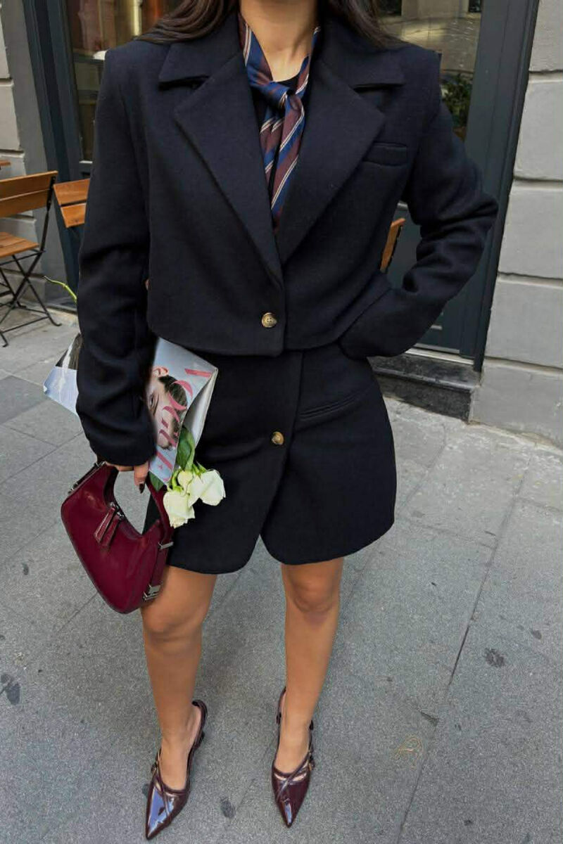 ONE COLOR CROPPED JACKET+SKIRT WOMEN SET BLACK/ E ZEZE - 4