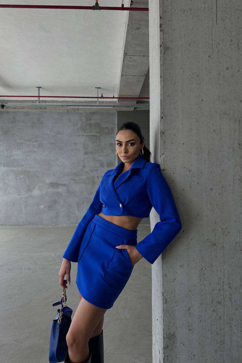 ONE COLOR CROPPED JACKET+SKIRT WOMEN SET BLUE/BLU - 4