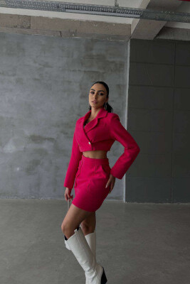 ONE COLOR CROPPED JACKET+SKIRT WOMEN SET FUCHSIA/CIKLAMI 