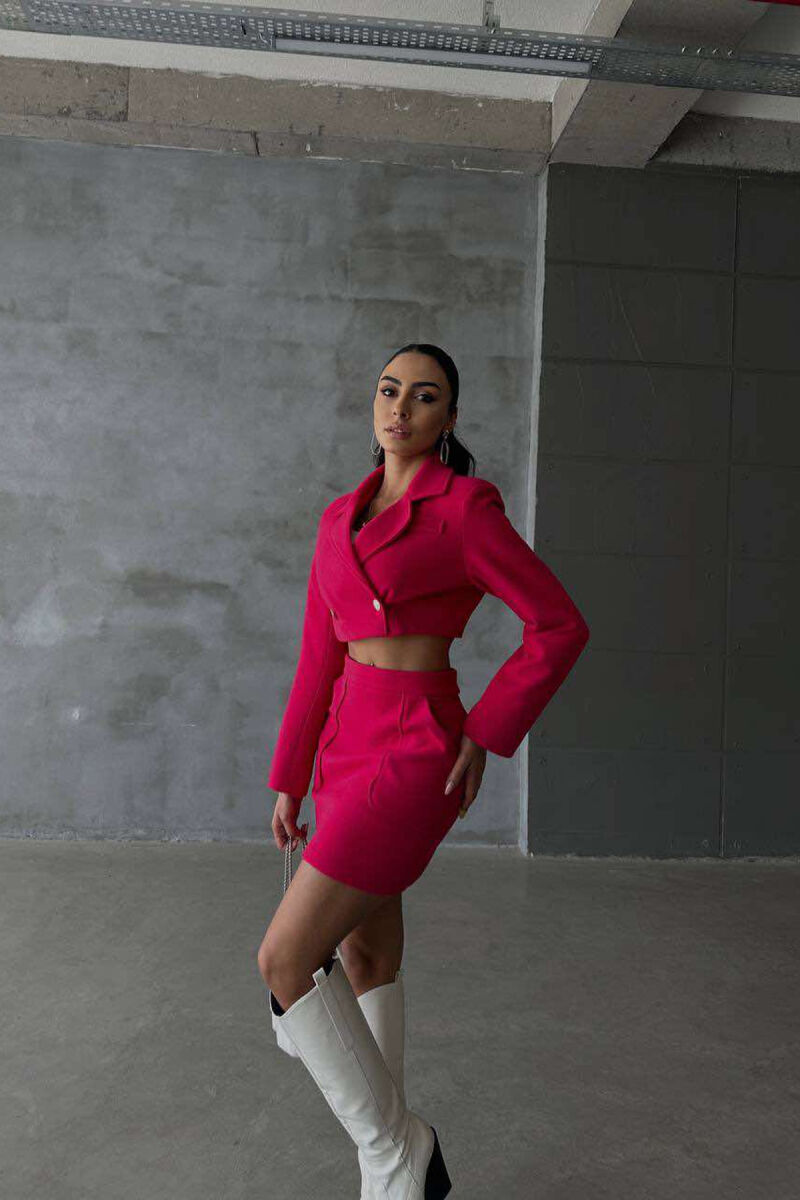 ONE COLOR CROPPED JACKET+SKIRT WOMEN SET FUCHSIA/CIKLAMI - 1