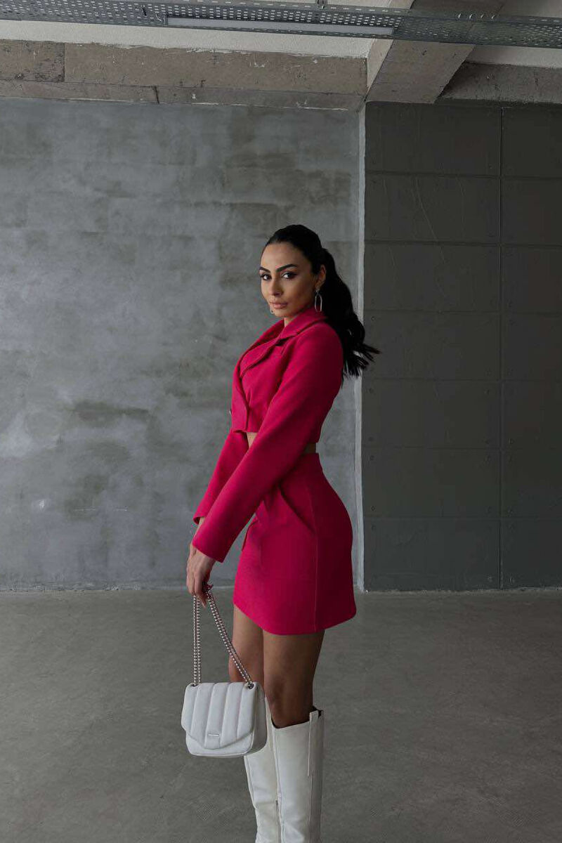 ONE COLOR CROPPED JACKET+SKIRT WOMEN SET FUCHSIA/CIKLAMI - 2