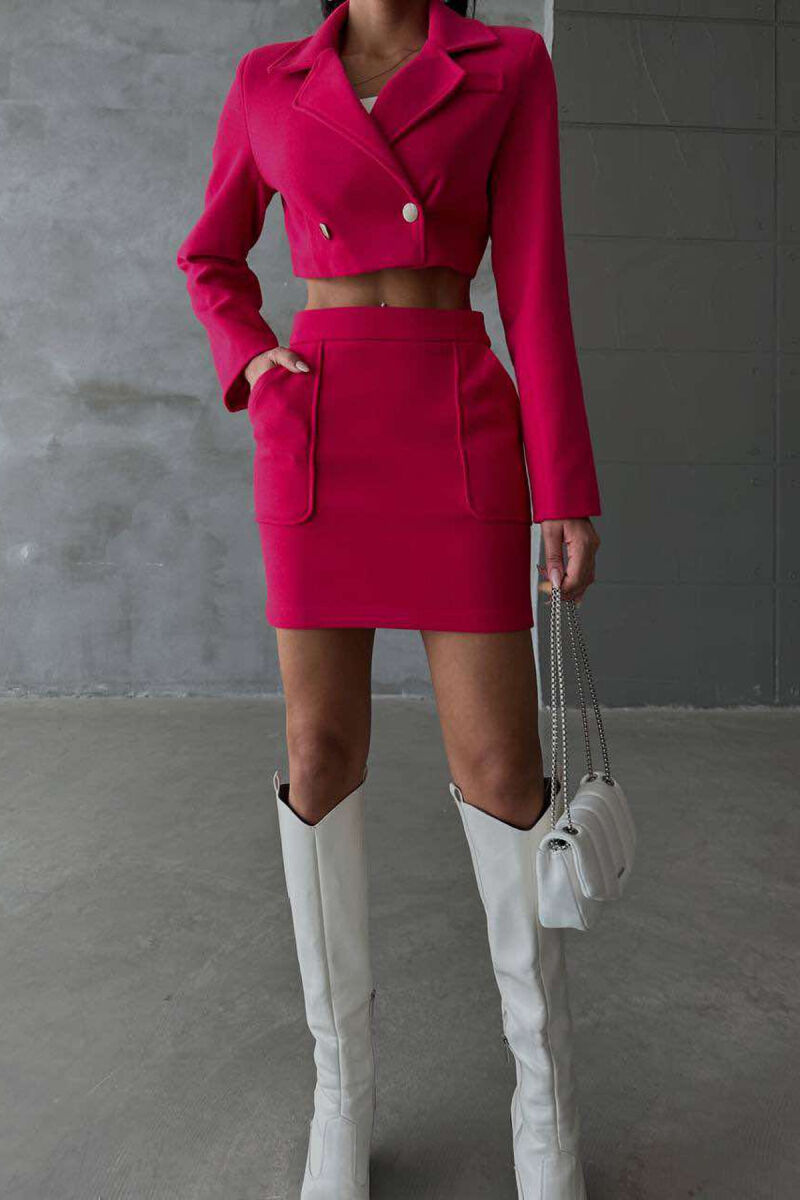 ONE COLOR CROPPED JACKET+SKIRT WOMEN SET FUCHSIA/CIKLAMI - 4