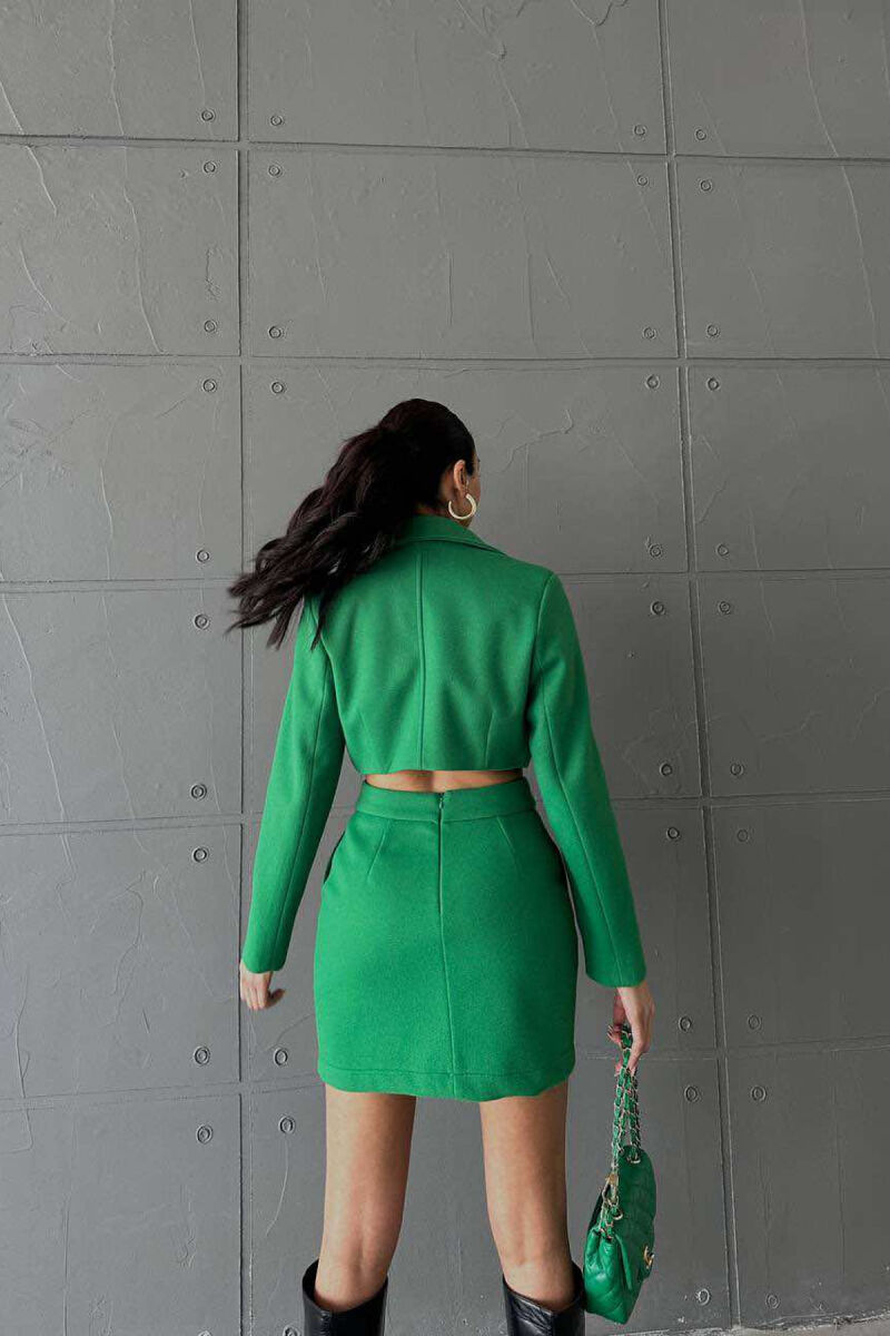 ONE COLOR CROPPED JACKET+SKIRT WOMEN SET GREEN/JESHILE - 7