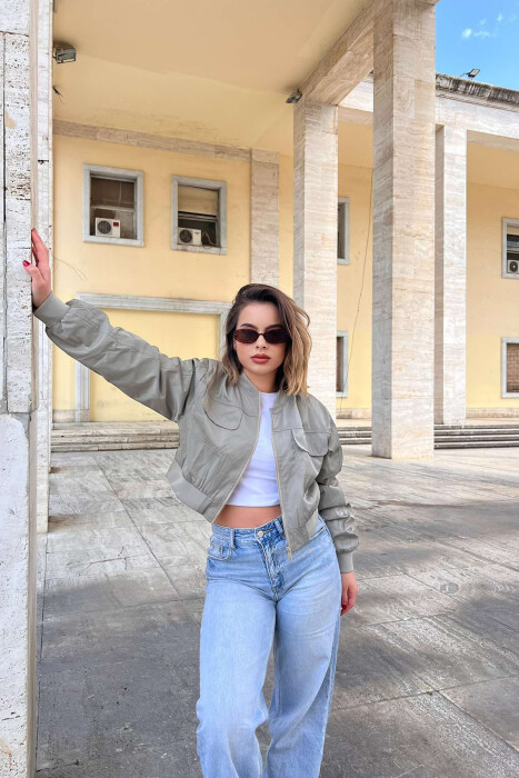 ONE COLOR CROPPED LIGHT WOMEN JACKET BEIGE/BEZHE 