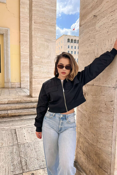 ONE COLOR CROPPED LIGHT WOMEN JACKET BLACK/ E ZEZE - 2