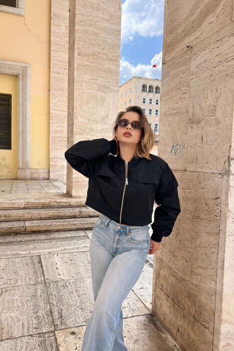 ONE COLOR CROPPED LIGHT WOMEN JACKET BLACK/ E ZEZE - 4