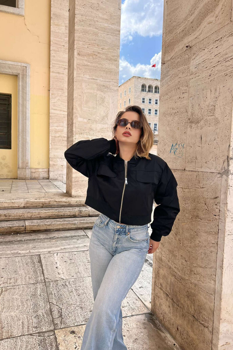 ONE COLOR CROPPED LIGHT WOMEN JACKET BLACK/ E ZEZE - 4