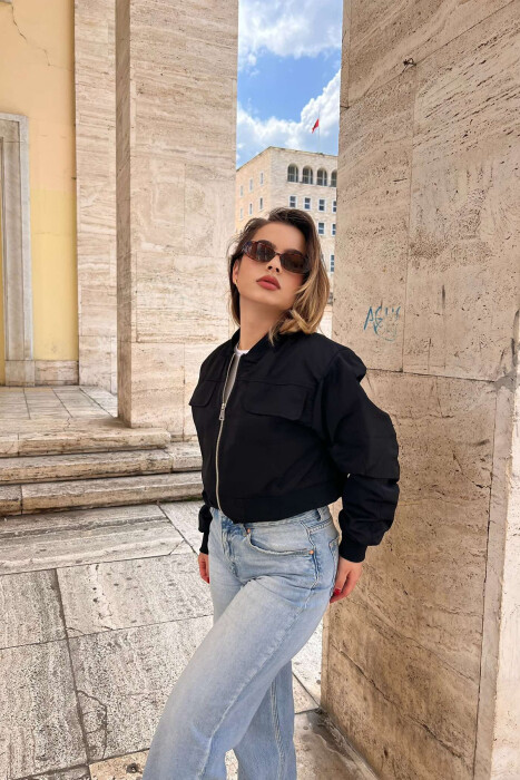 ONE COLOR CROPPED LIGHT WOMEN JACKET BLACK/ E ZEZE 