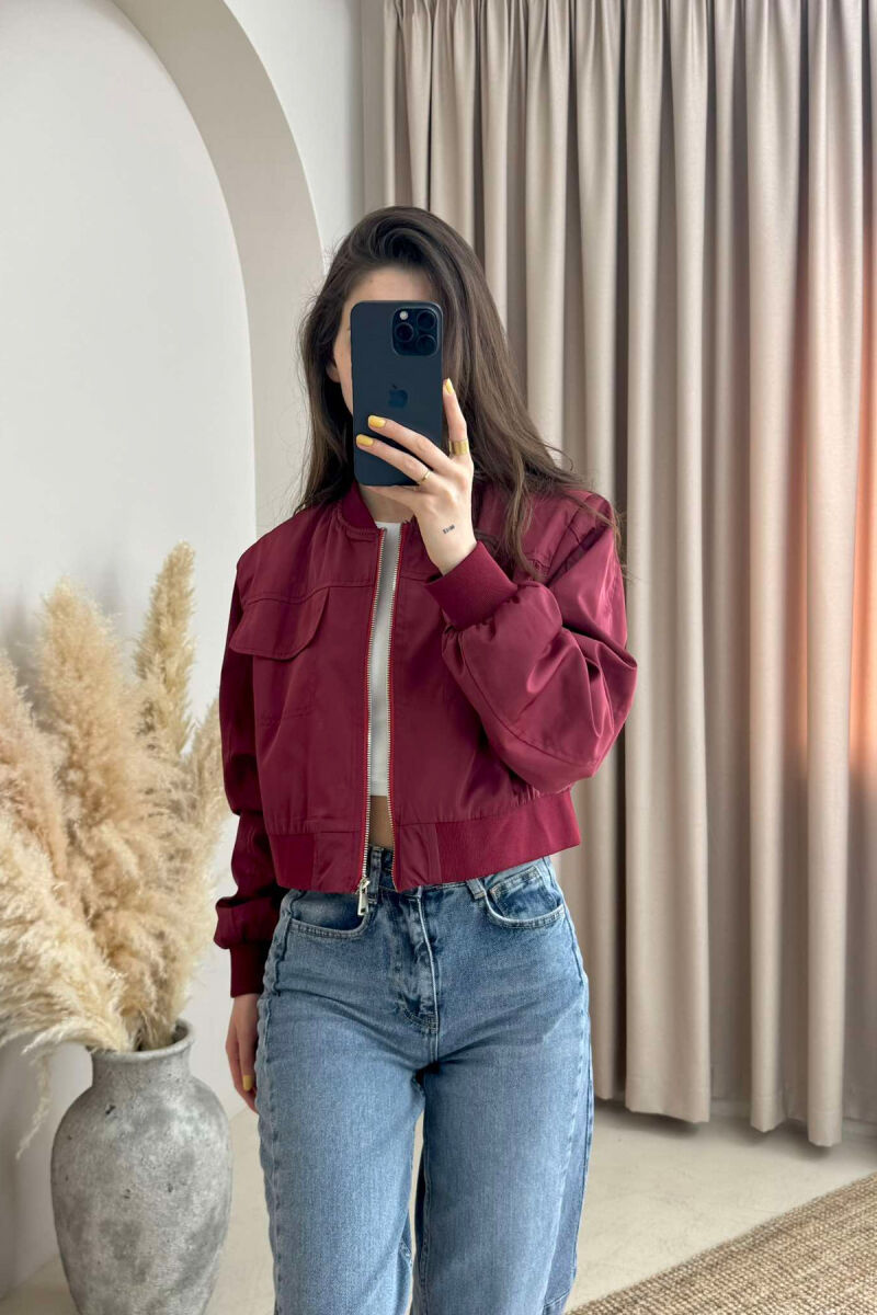 ONE COLOR CROPPED LIGHT WOMEN JACKET BURGUNDY/VISHNJE - 1