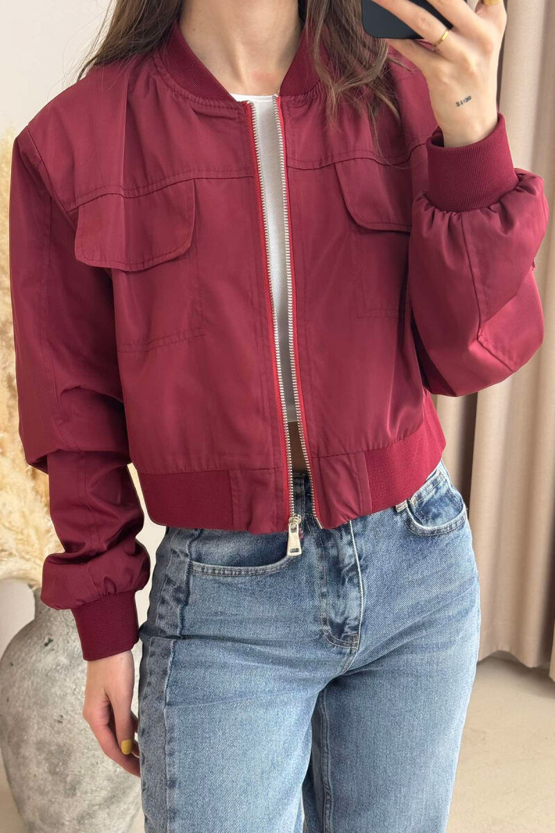 ONE COLOR CROPPED LIGHT WOMEN JACKET BURGUNDY/VISHNJE - 2