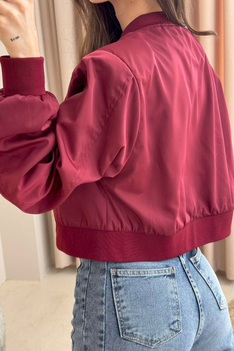 ONE COLOR CROPPED LIGHT WOMEN JACKET BURGUNDY/VISHNJE - 3