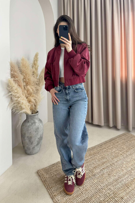 ONE COLOR CROPPED LIGHT WOMEN JACKET BURGUNDY/VISHNJE - 4