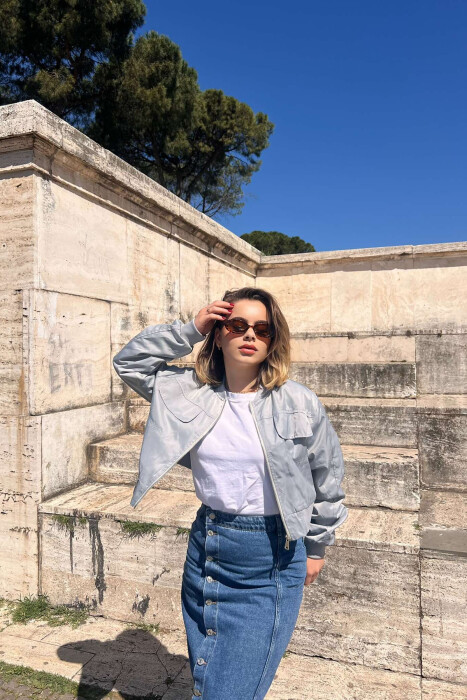 ONE COLOR CROPPED LIGHT WOMEN JACKET LIGHT GREY/GZ 