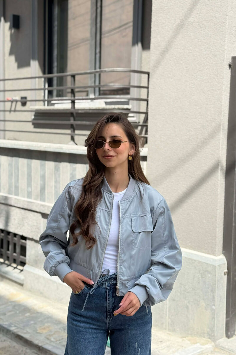 ONE COLOR CROPPED LIGHT WOMEN JACKET LIGHT GREY/GZ - 1