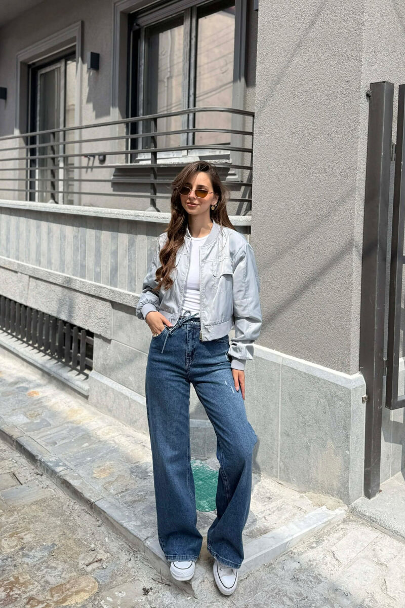 ONE COLOR CROPPED LIGHT WOMEN JACKET LIGHT GREY/GZ - 2