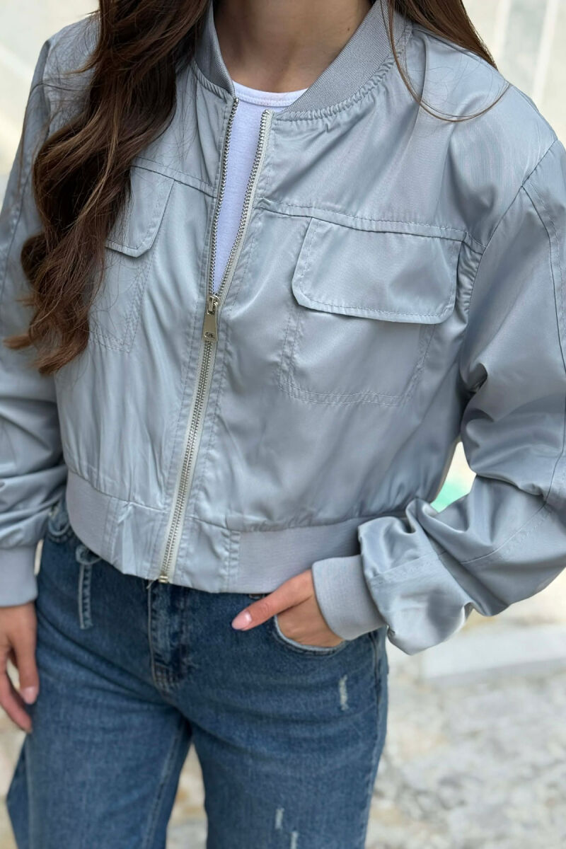 ONE COLOR CROPPED LIGHT WOMEN JACKET LIGHT GREY/GZ - 3