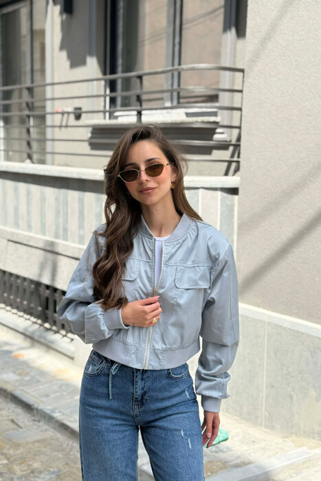 ONE COLOR CROPPED LIGHT WOMEN JACKET LIGHT GREY/GZ - 4