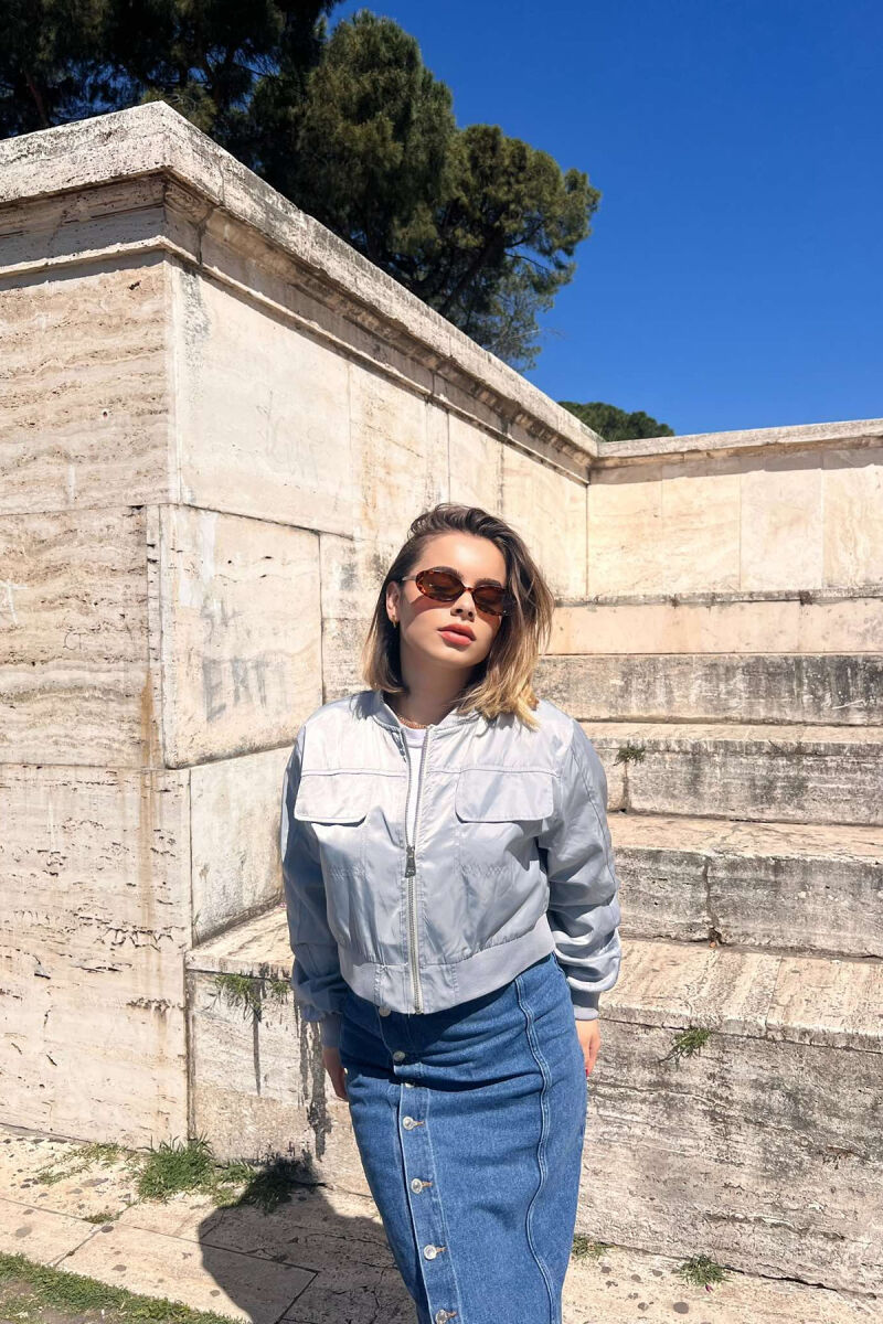 ONE COLOR CROPPED LIGHT WOMEN JACKET LIGHT GREY/GZ - 3