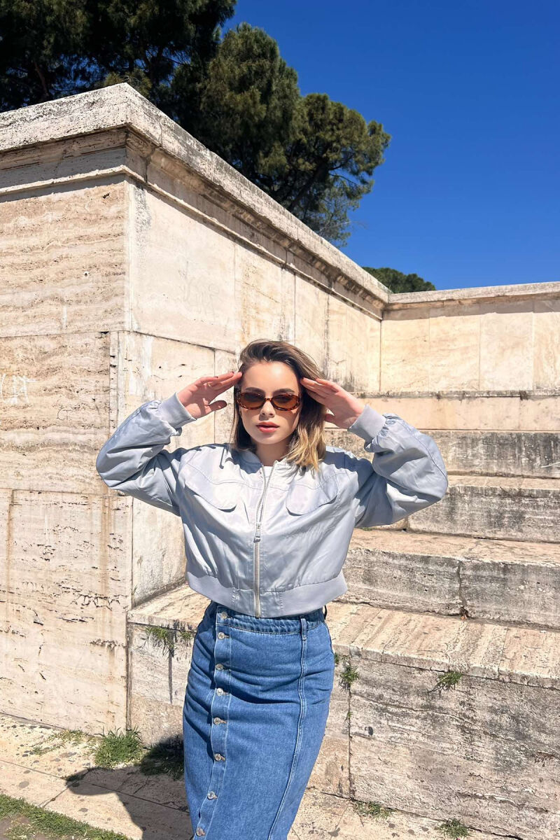 ONE COLOR CROPPED LIGHT WOMEN JACKET LIGHT GREY/GZ - 4