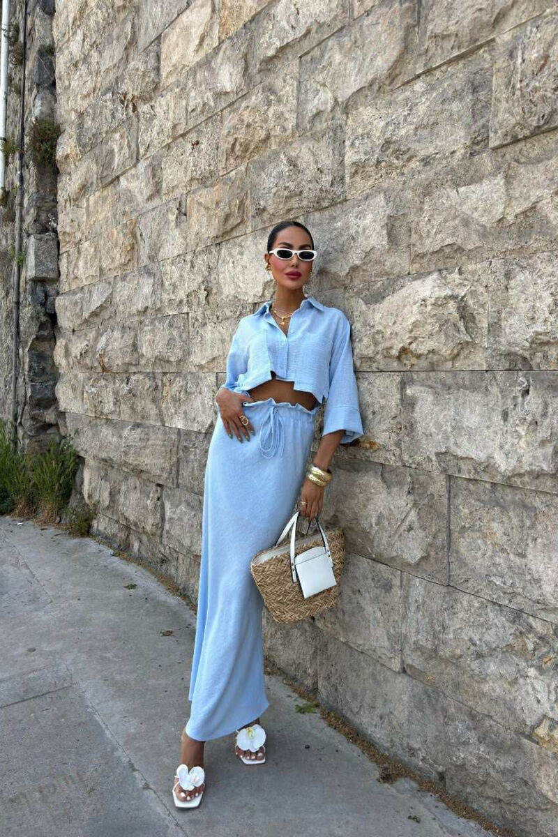 ONE COLOR CROPPED SHIRT+SKIRT WOMEN SET LIGHTBLUE/BZ - 2