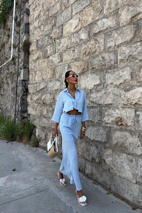 ONE COLOR CROPPED SHIRT+SKIRT WOMEN SET LIGHTBLUE/BZ - 3