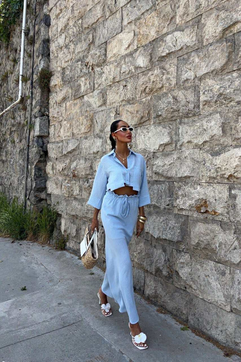 ONE COLOR CROPPED SHIRT+SKIRT WOMEN SET LIGHTBLUE/BZ - 3